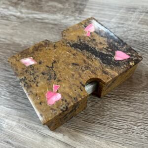 Vintage Marble Playing Card Box w/ Inlaid Pink Suits + Cape Shore Deck